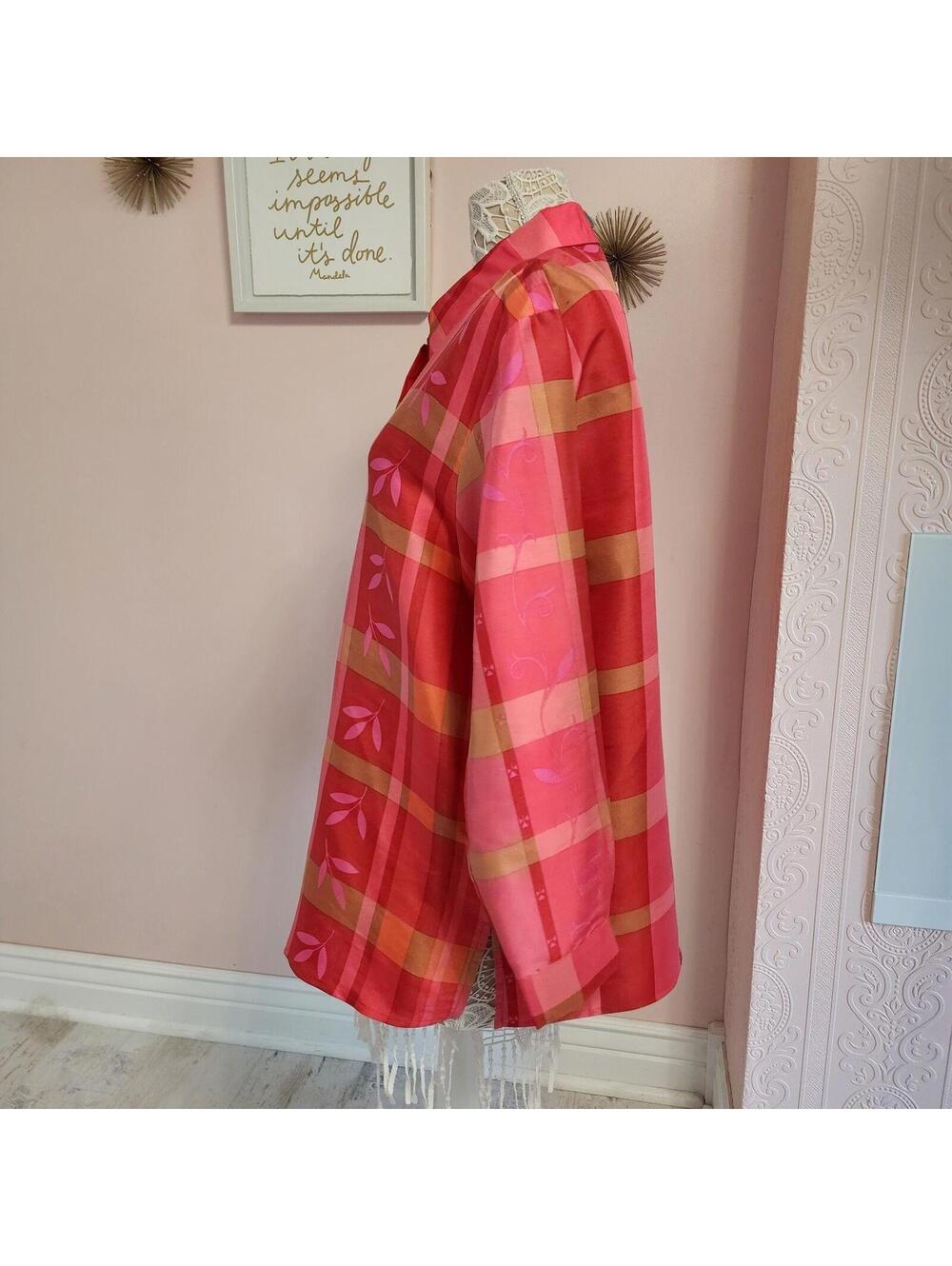NWT Silk Jessica Holbrook pink orange colorful blouse L - Picture 5 of 5